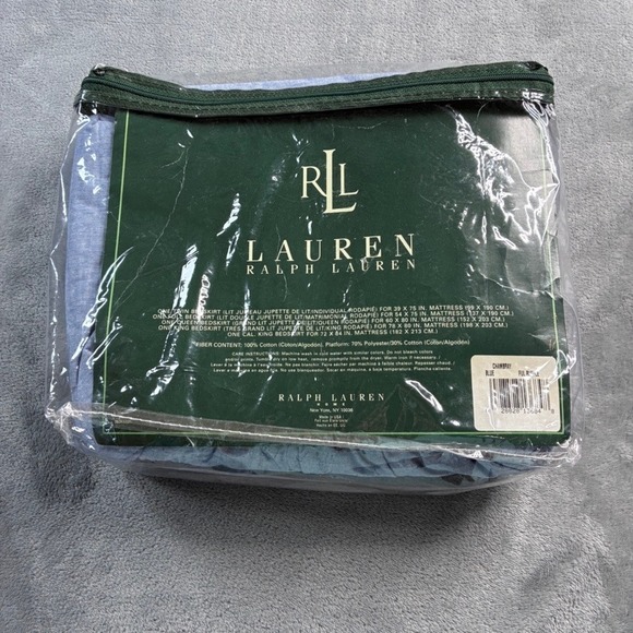 Lauren Ralph Lauren Full Bed Skirt Chambray Blue Ruffle New in Pkg 100% Cotton - Picture 5 of 10